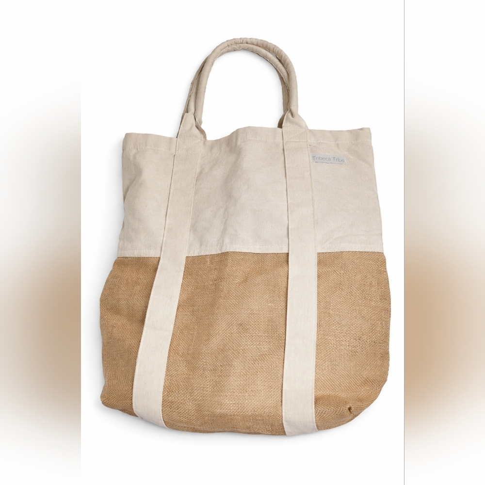 Canvas & Jute Two-Tone Tote Bag in‎ Natural Cream